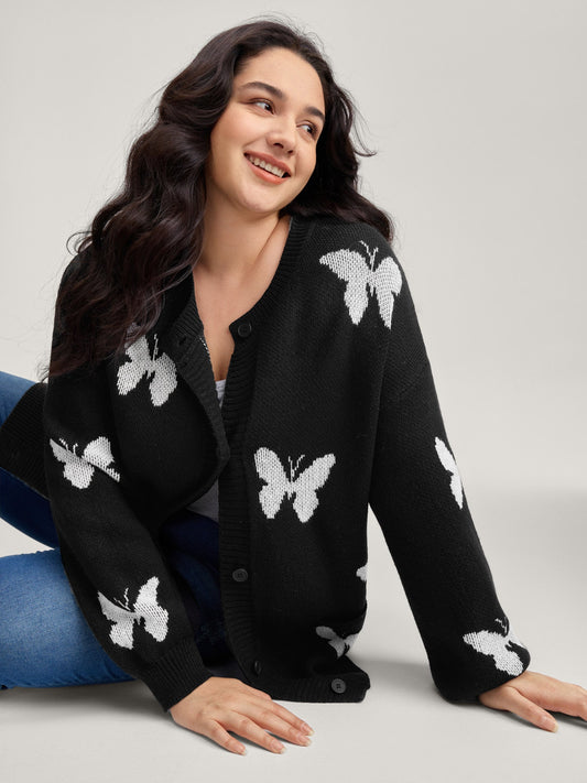 Butterfly Jacquard Pattern Knit Cardigan