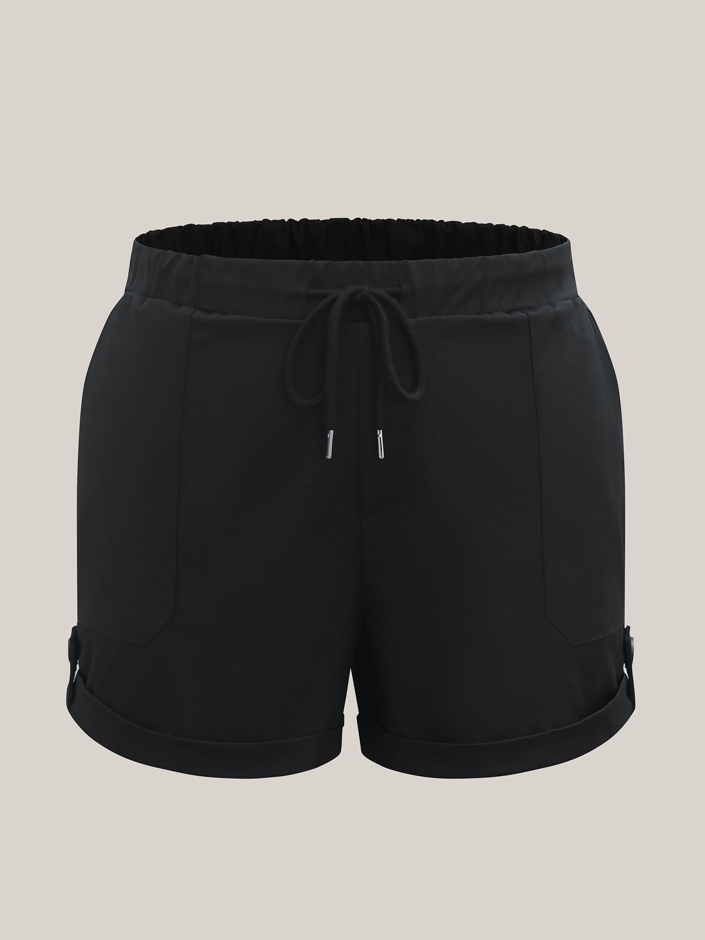 Rolled Hem Straight-Leg Drawstring Shorts