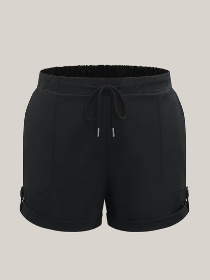 Rolled Hem Straight-Leg Drawstring Shorts