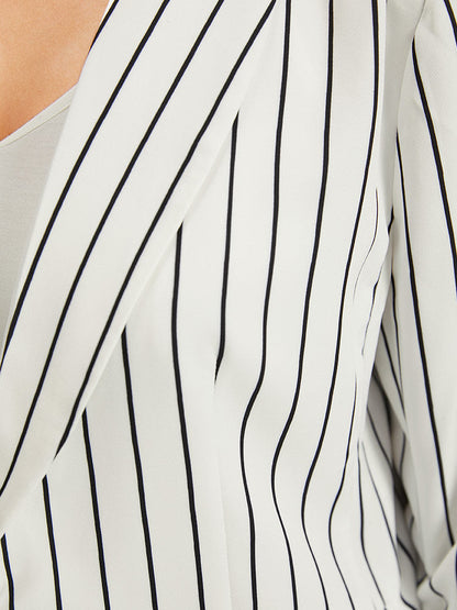 Striped Pocket Gathered Lapel Collar Blazer
