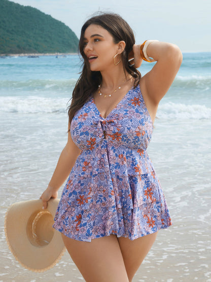 Floral Print Tiered Ties Adjustable Swim Top