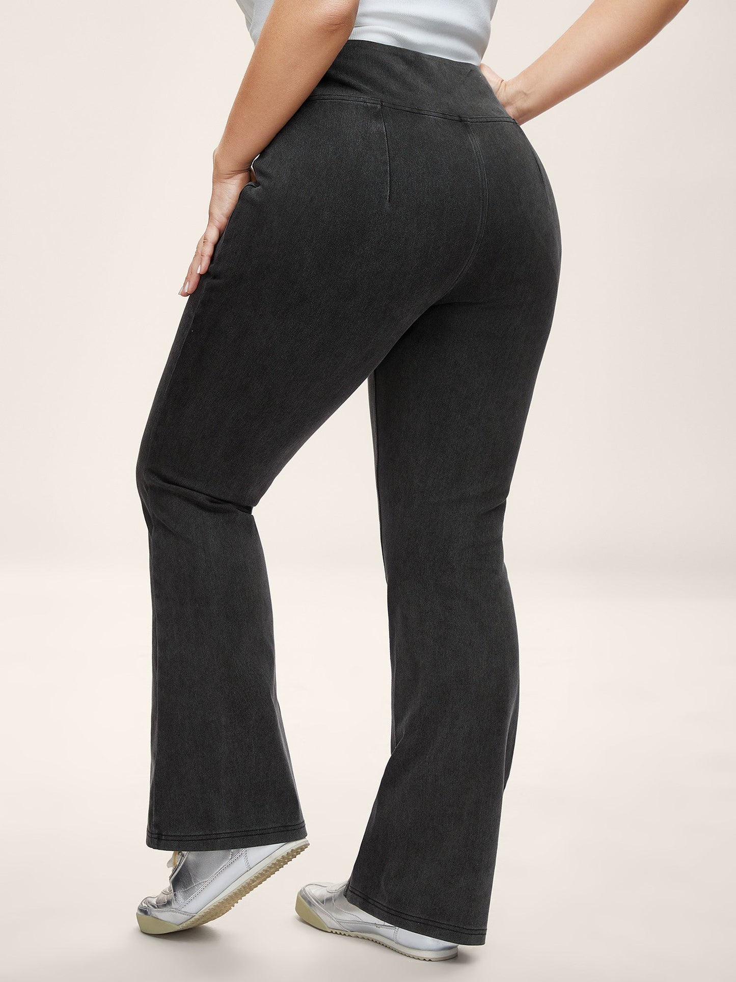 Overlap Waist Stretchy Knit Bootcut Jeans