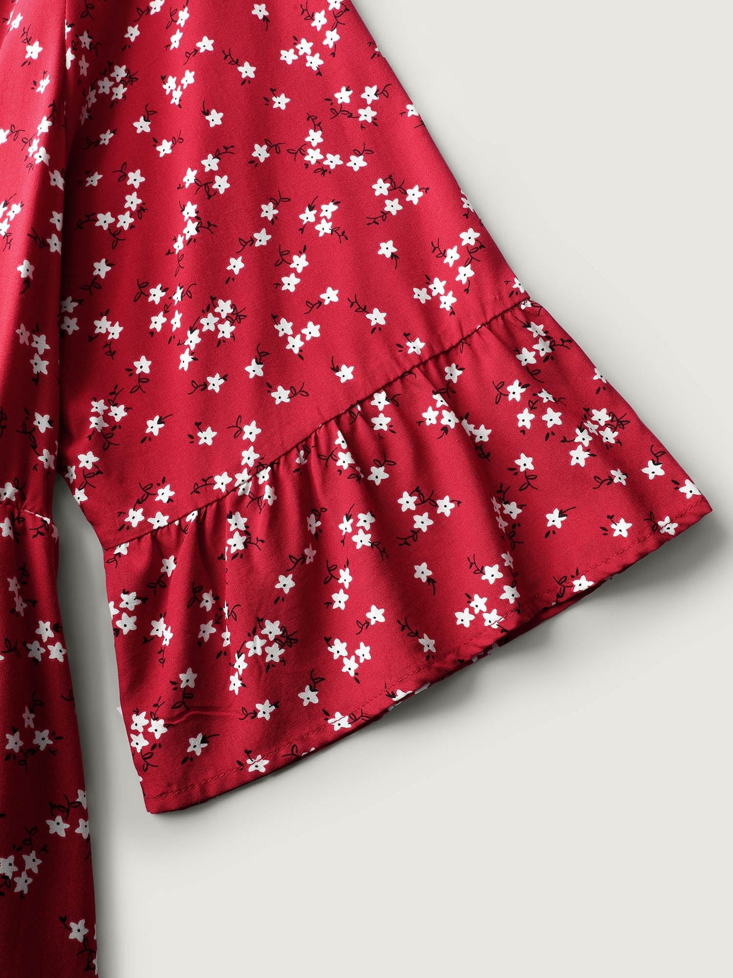 Floral Print Shirred Cut-Out Neck Midi Dress