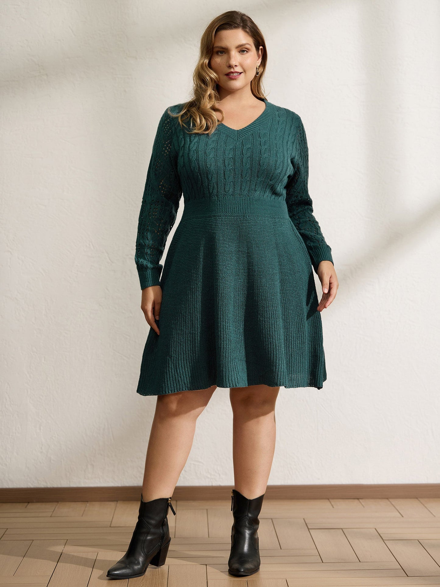 Textured Cut-Out Sleeve Sweater Midi Dress