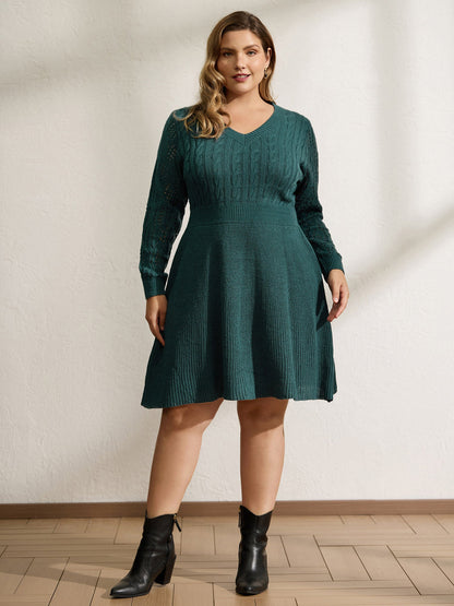 Textured Cut-Out Sleeve Sweater Midi Dress