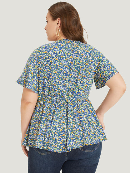 Ditsy Floral Knot V Neck Blouse