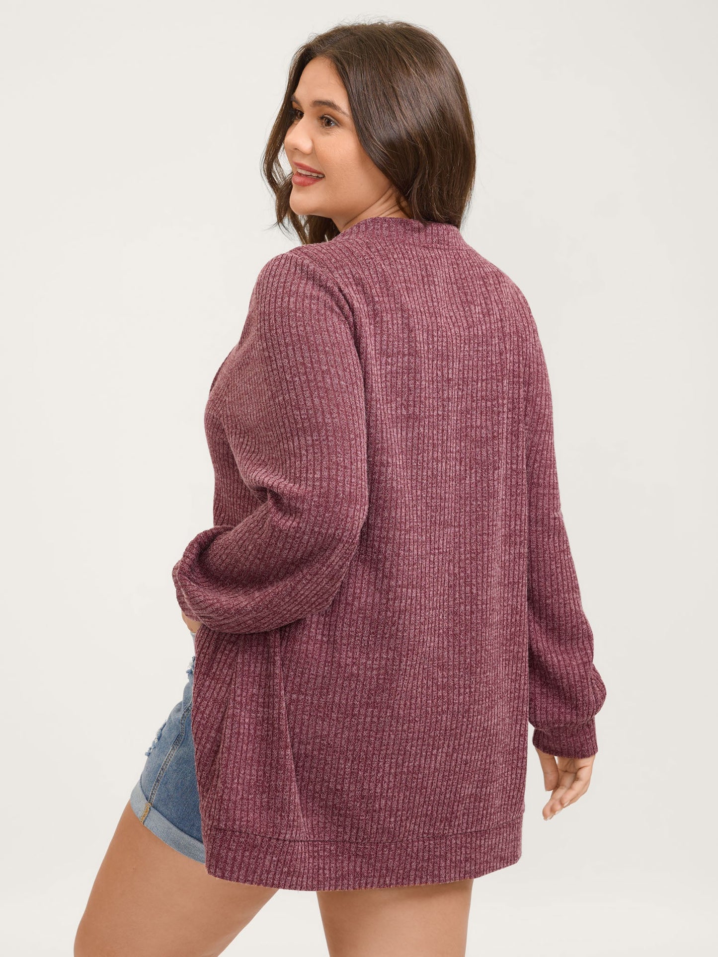 Heather Stretchy Textured Pockets Cardigan