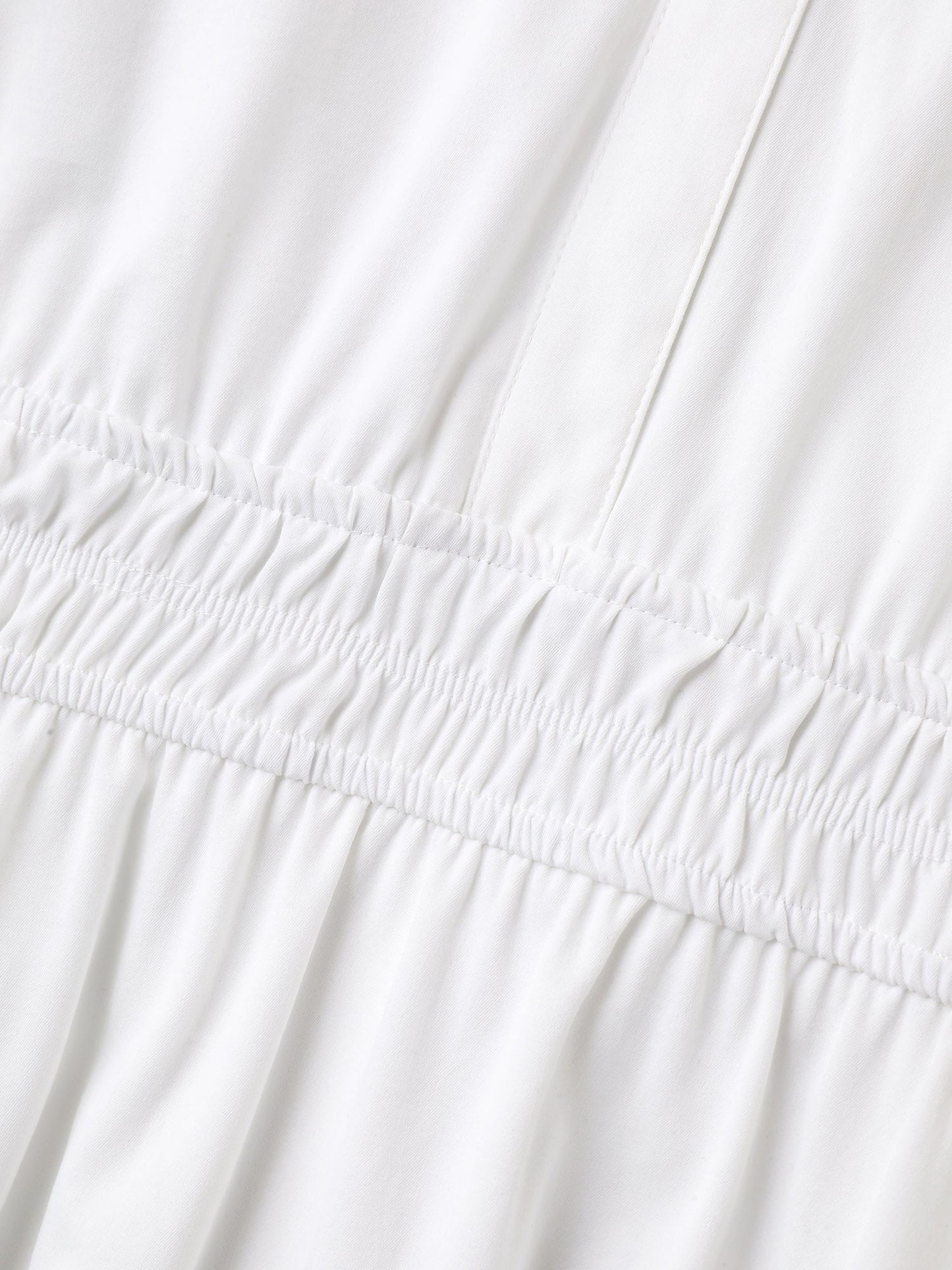 Woven Shirred Waist Solid Collar Midi Dress