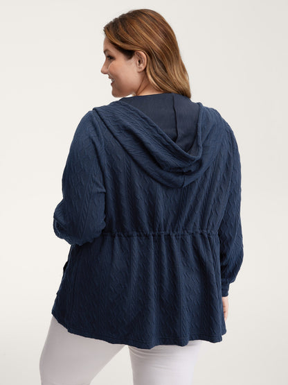 Textured Zipper Drawstring Hooded Jacket