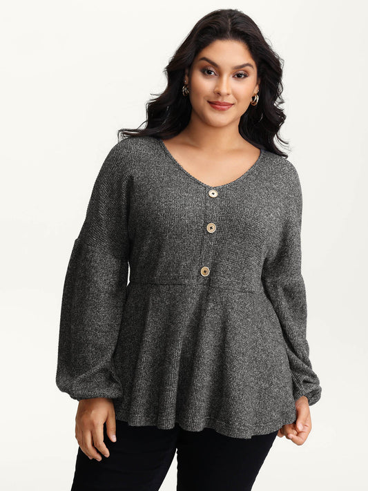 Supersoft Heather Stretchy Button Detail Knit Top