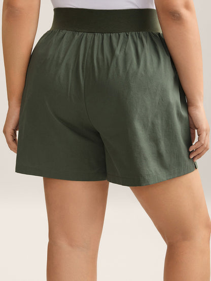 Cotton Wide Waist Plain Shorts