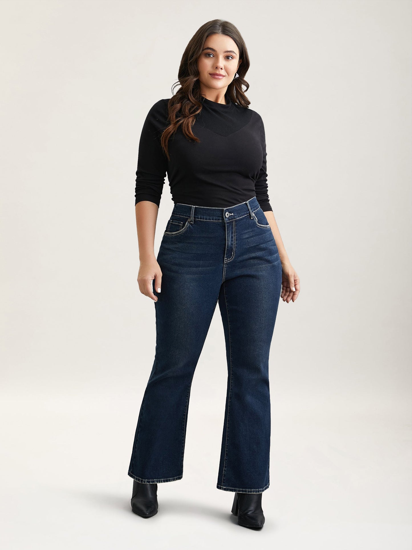 Whiskered Stretchy Waist Bootcut Jeans