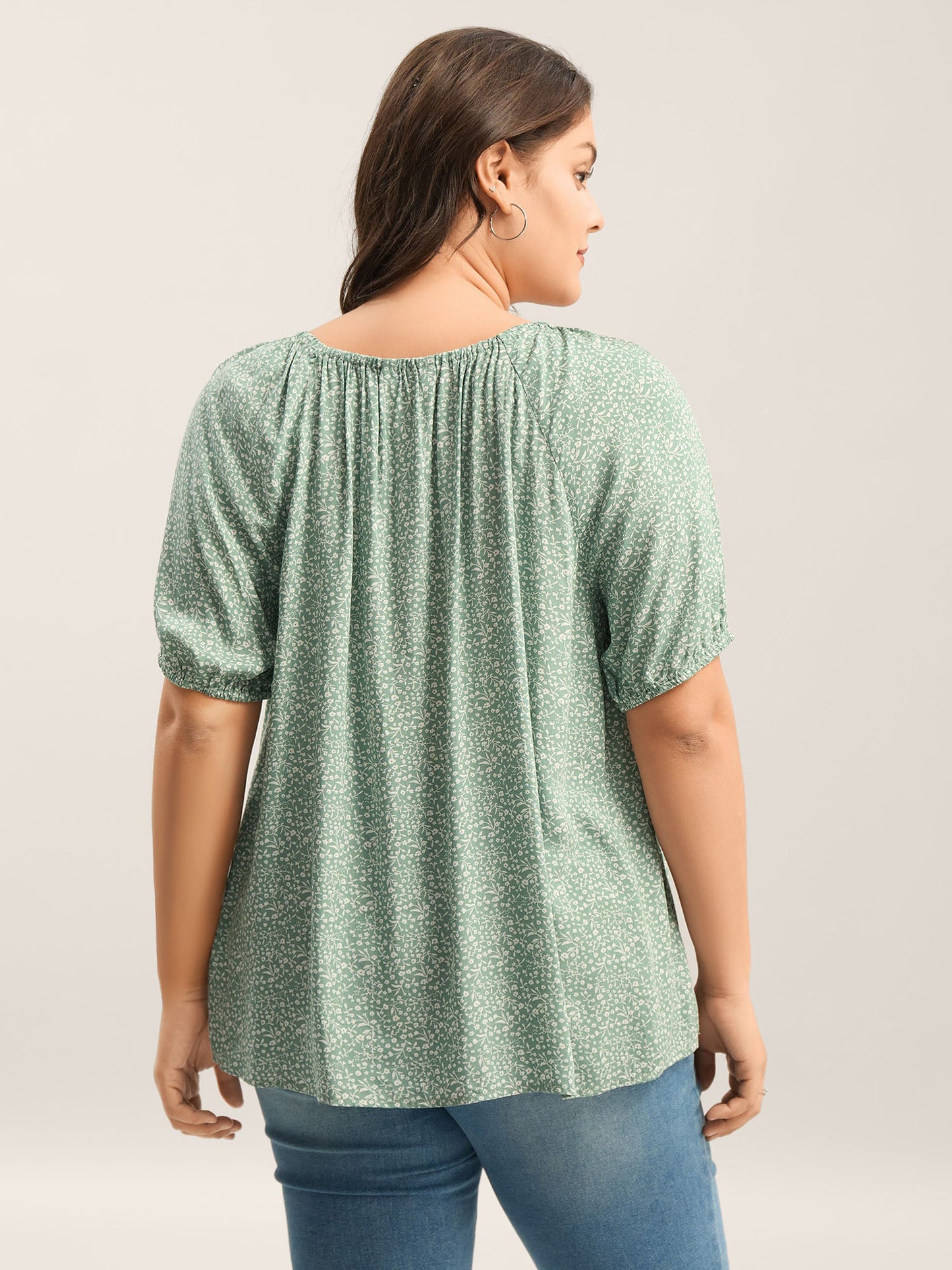 Floral Print Square Neck Relaxed Blouse