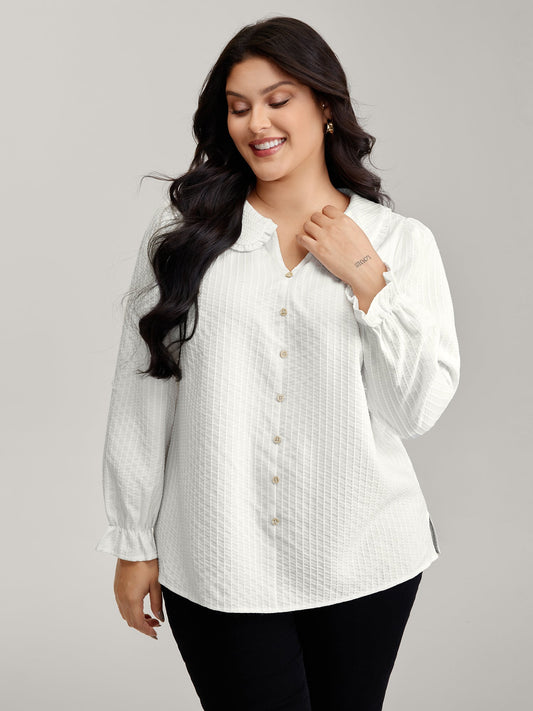 Textured Doll-Collar Button Detail Blouse