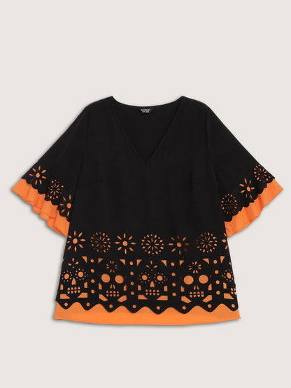Laser Cut Halloween Contrast Lined Blouse