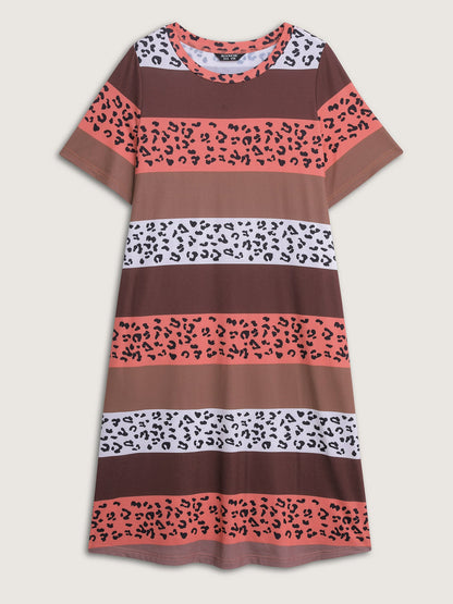 Color Contrast Leopard Print Relaxed Midi Dress
