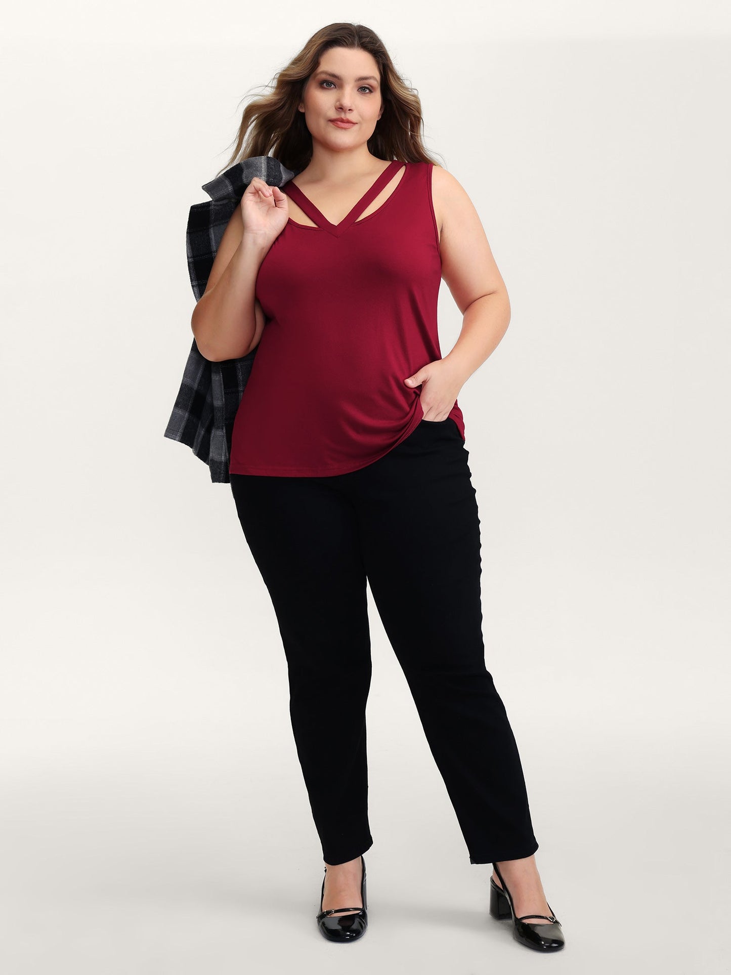 Supersoft Stretchy Cut-Out V-Neck Tank Top