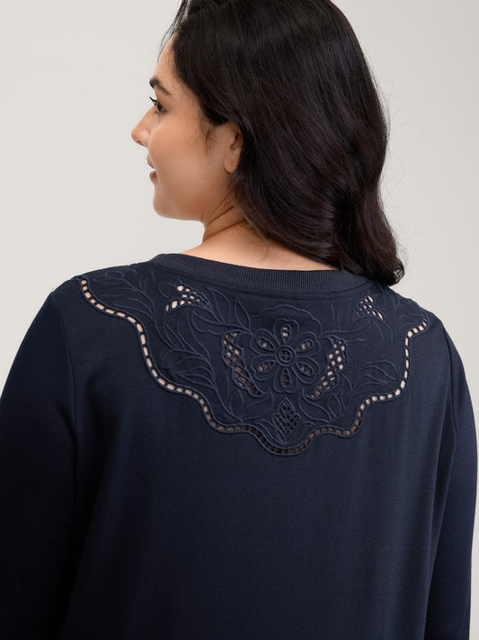 Floral Cut-Work Embroidery Solid Sweatshirt