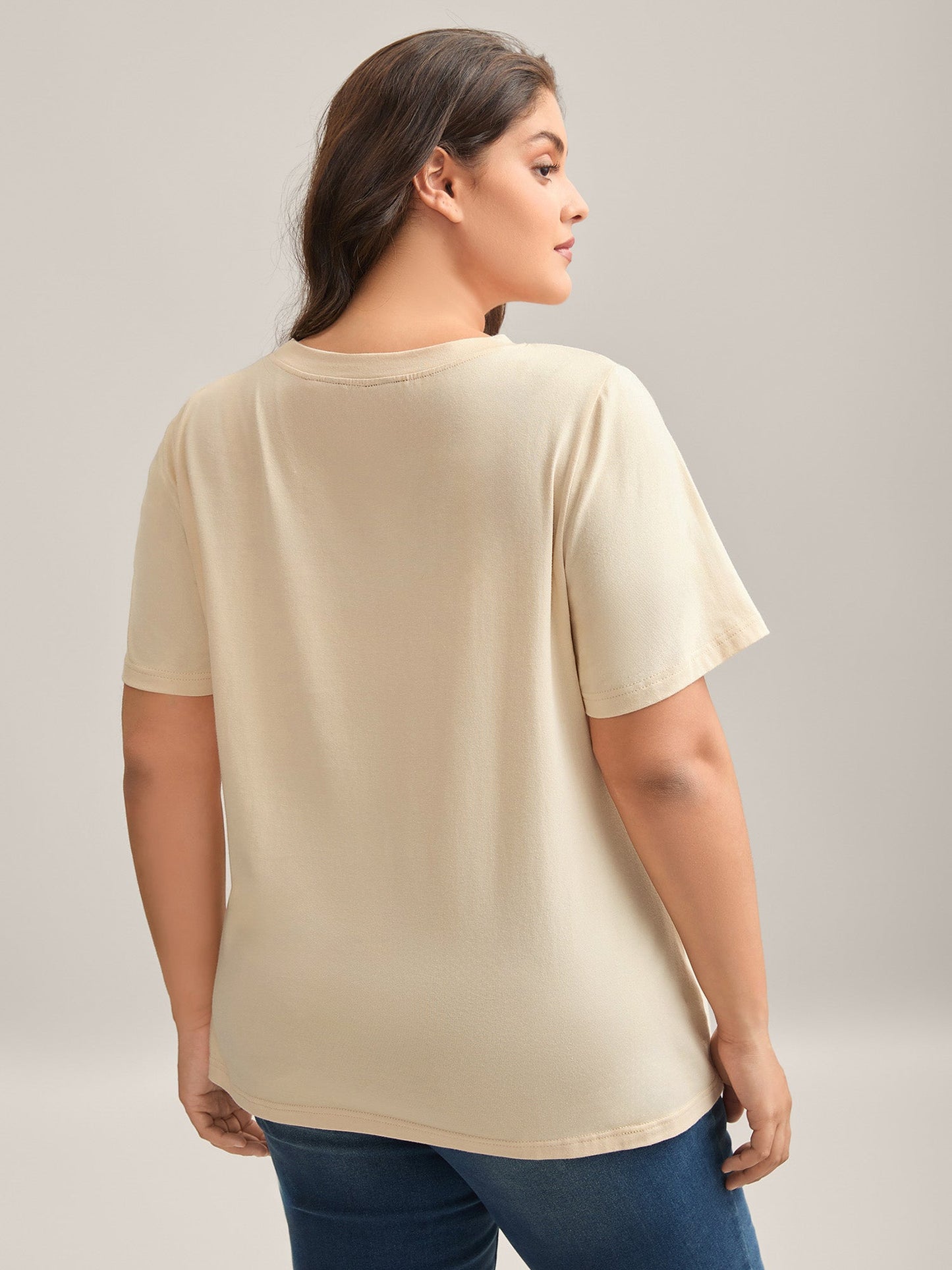 Ocean Print Round Neck Fitted T-Shirt