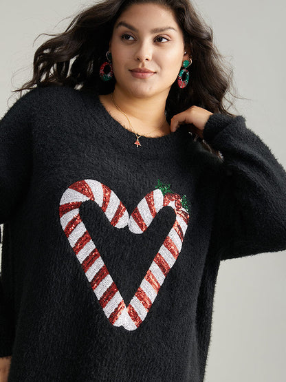 Sequin Christmas Heart Graphic Pullover
