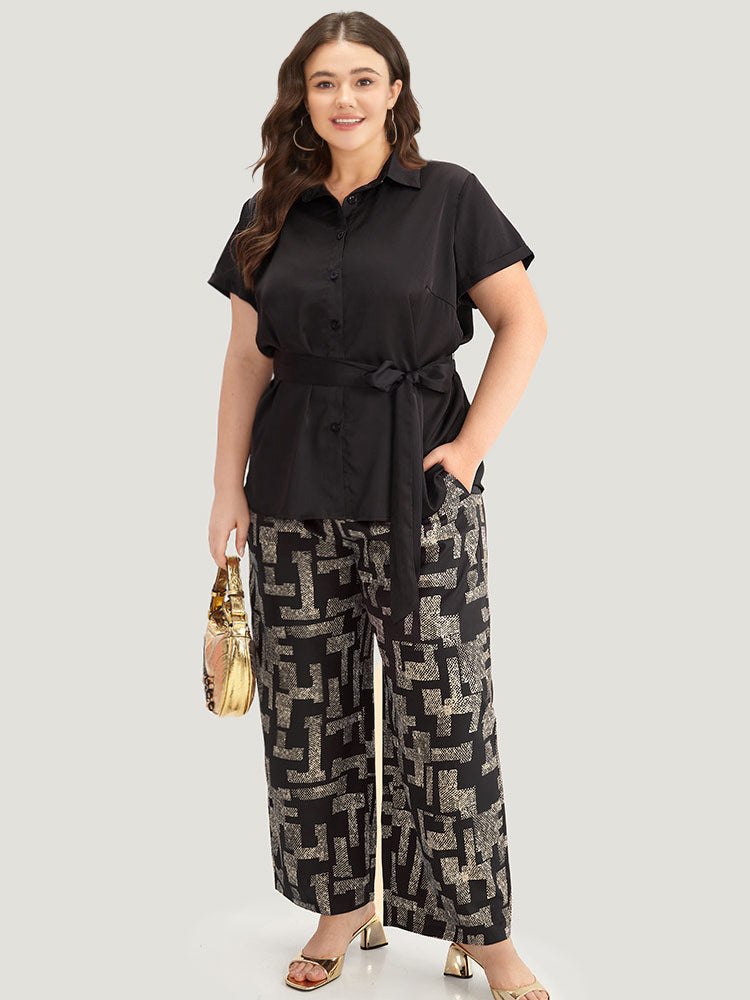 Snakeskin Geometric Contrast Pocket Woven Pants