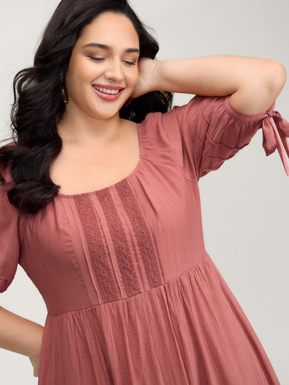 Shirred Back Square Neck Pleated Maxi Dress