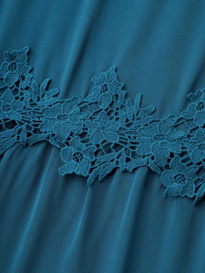 Lace Detail Ruffled Round Neck Blouse