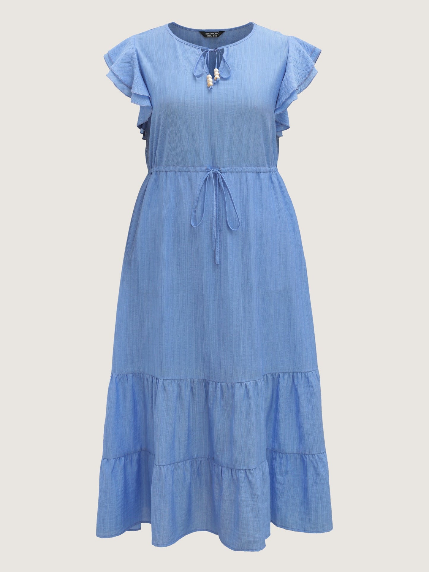 Flutter Sleeve Flowy Waist Drawstring Maxi Dress