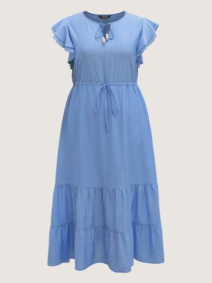 Flutter Sleeve Flowy Waist Drawstring Maxi Dress