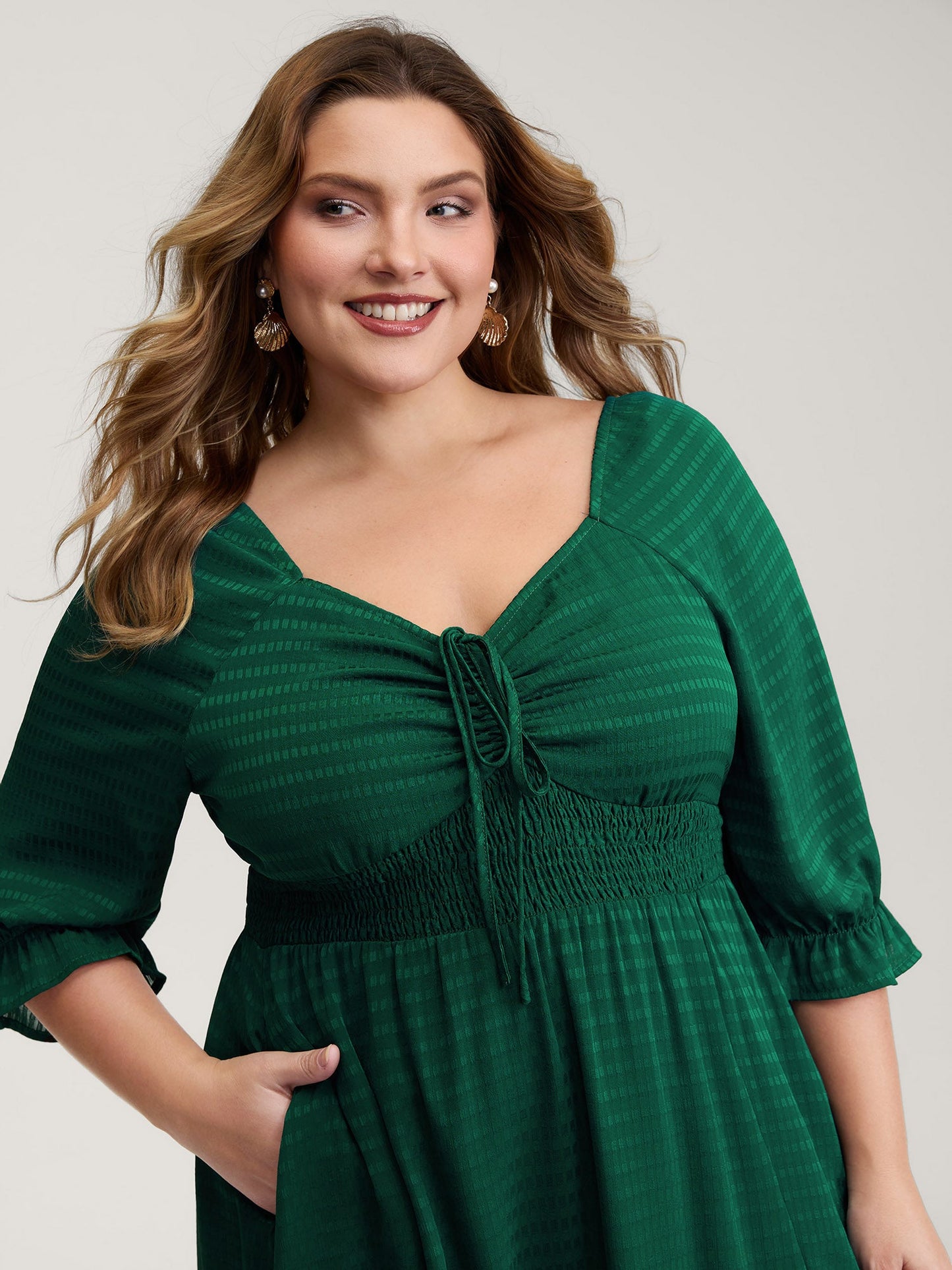 Drawstring Cinched-Bust Sweetheart Maxi Dress