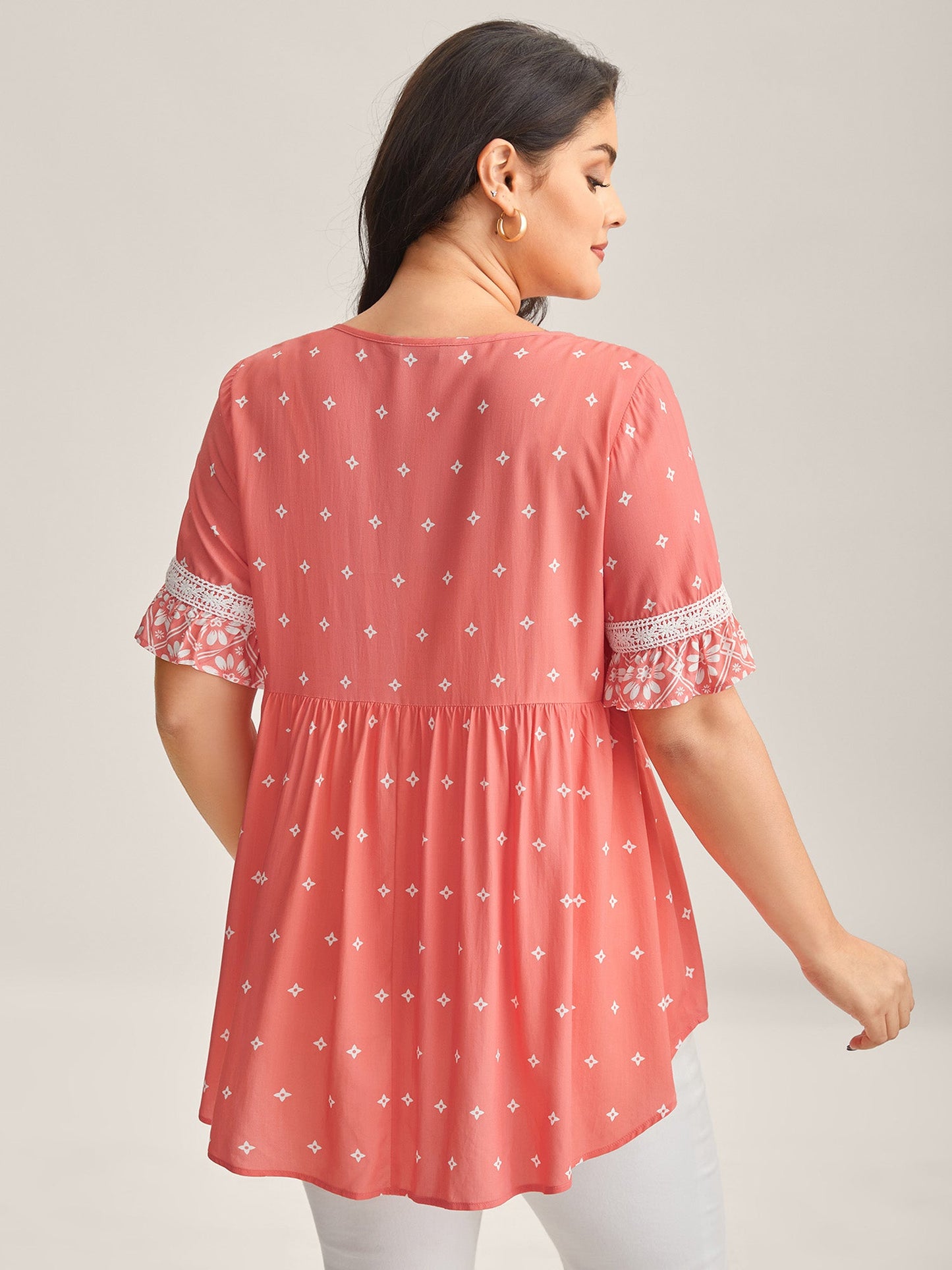Boho Print Lace Babydoll Top