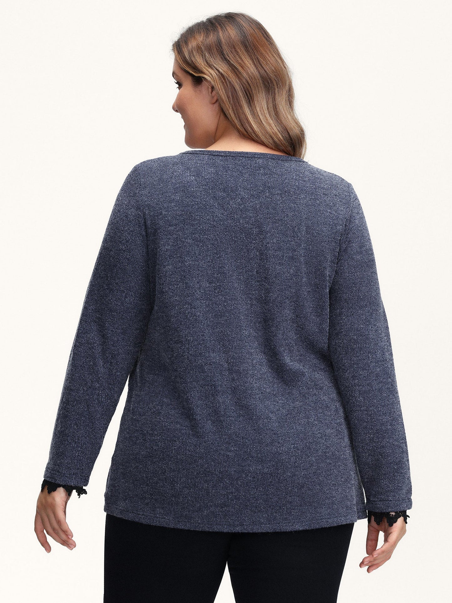 Lace V-Neckline Solid T-Shirt