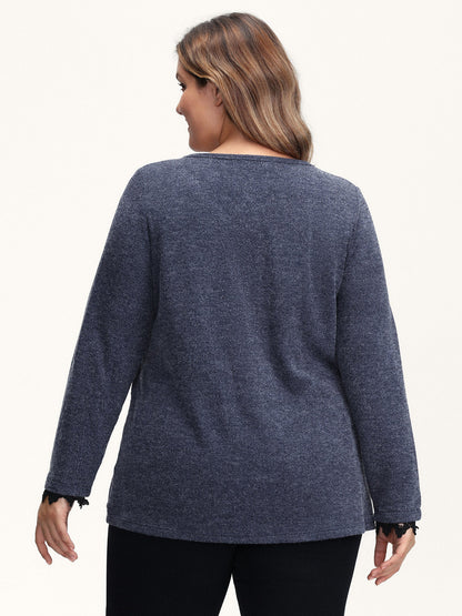 Lace V-Neckline Solid T-Shirt