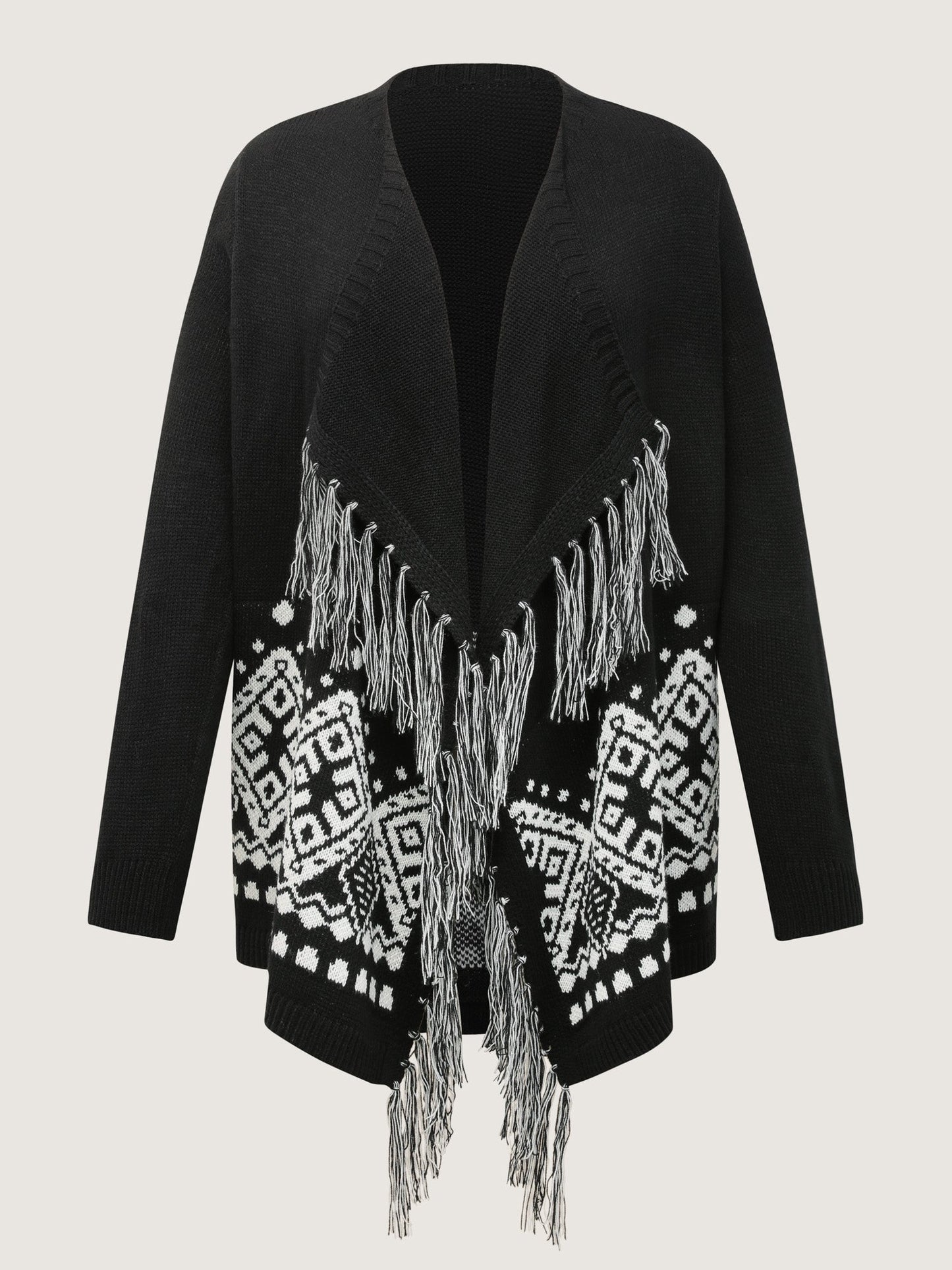Geometrical Print Tassels Knit Cardigan