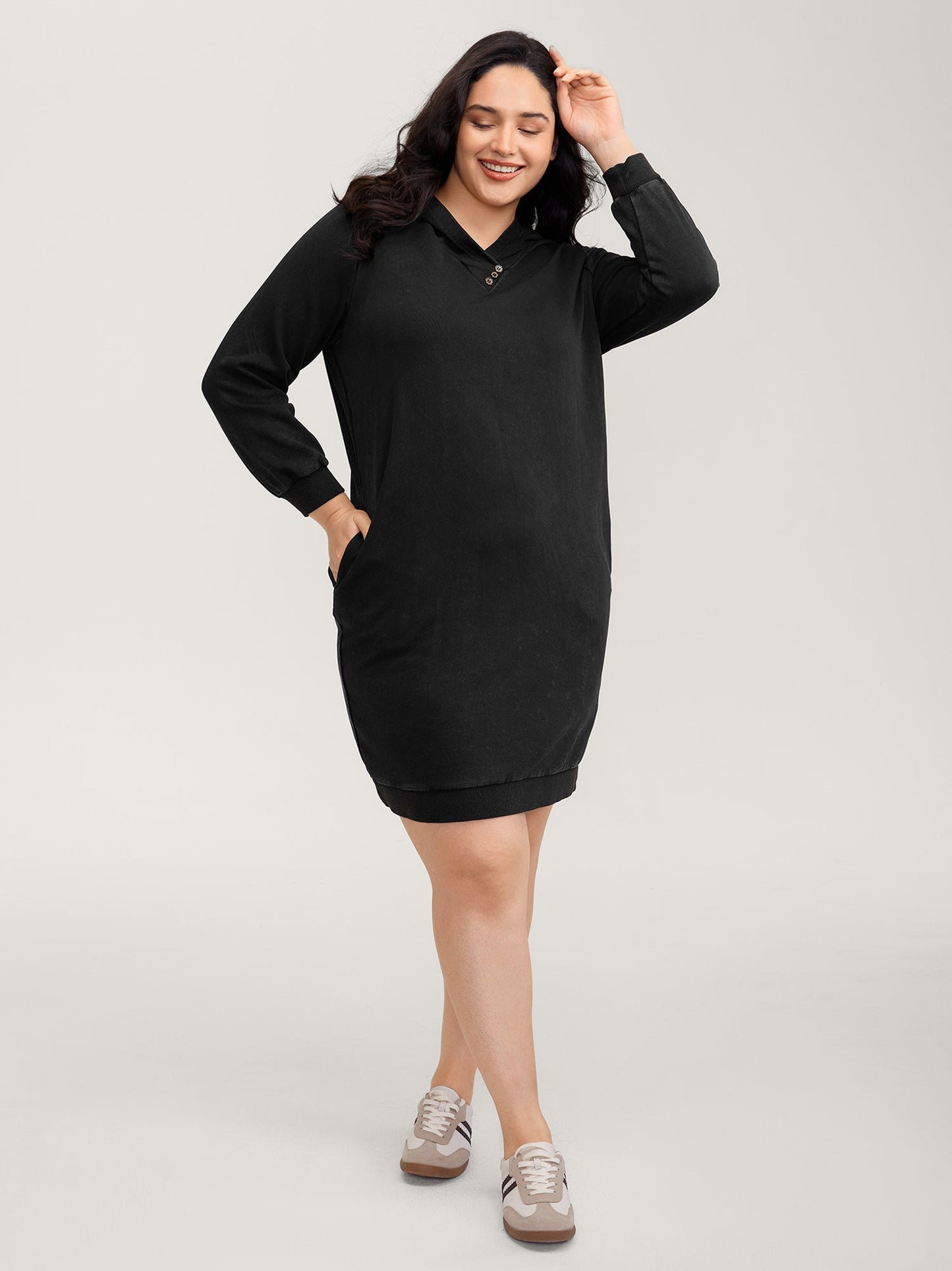 Vintage Hooded Sweatshirt Midi Dress