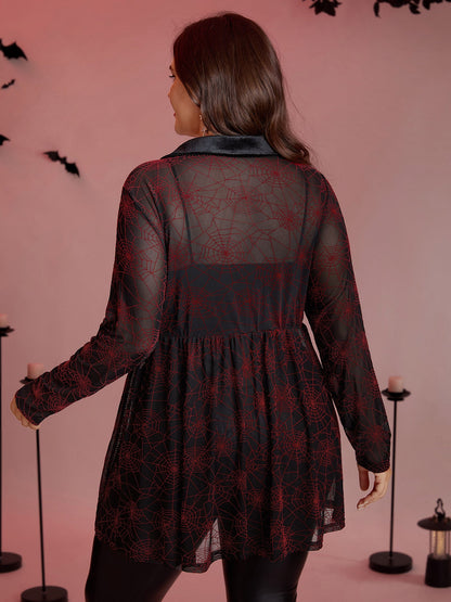 Spiderweb Halloween Flocked Contrast Top
