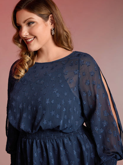 Star Jacquard Print Shirred Ruffled Blouse