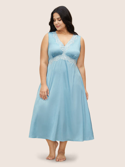 Satin Lace Panel Elastic Waist Sleep Dress