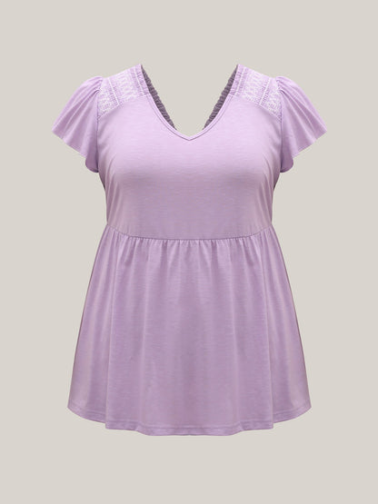 Crisscross Detail Solid Flutter Sleeve Top