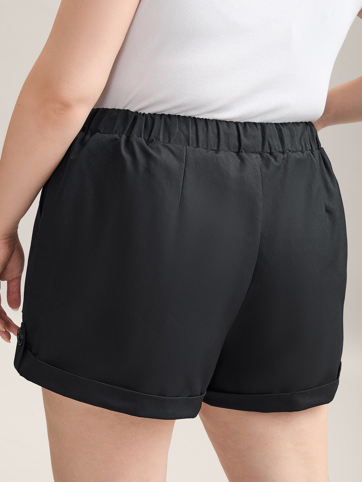 Rolled Hem Straight-Leg Drawstring Shorts