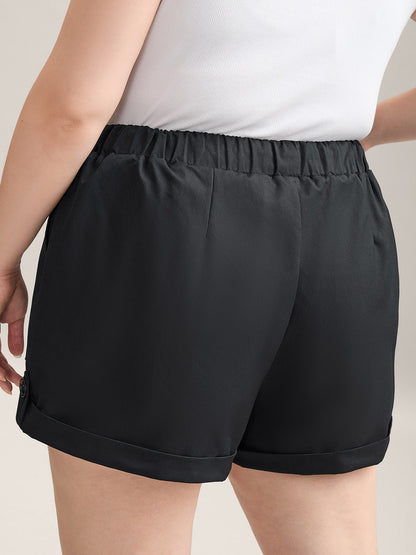 Rolled Hem Straight-Leg Drawstring Shorts