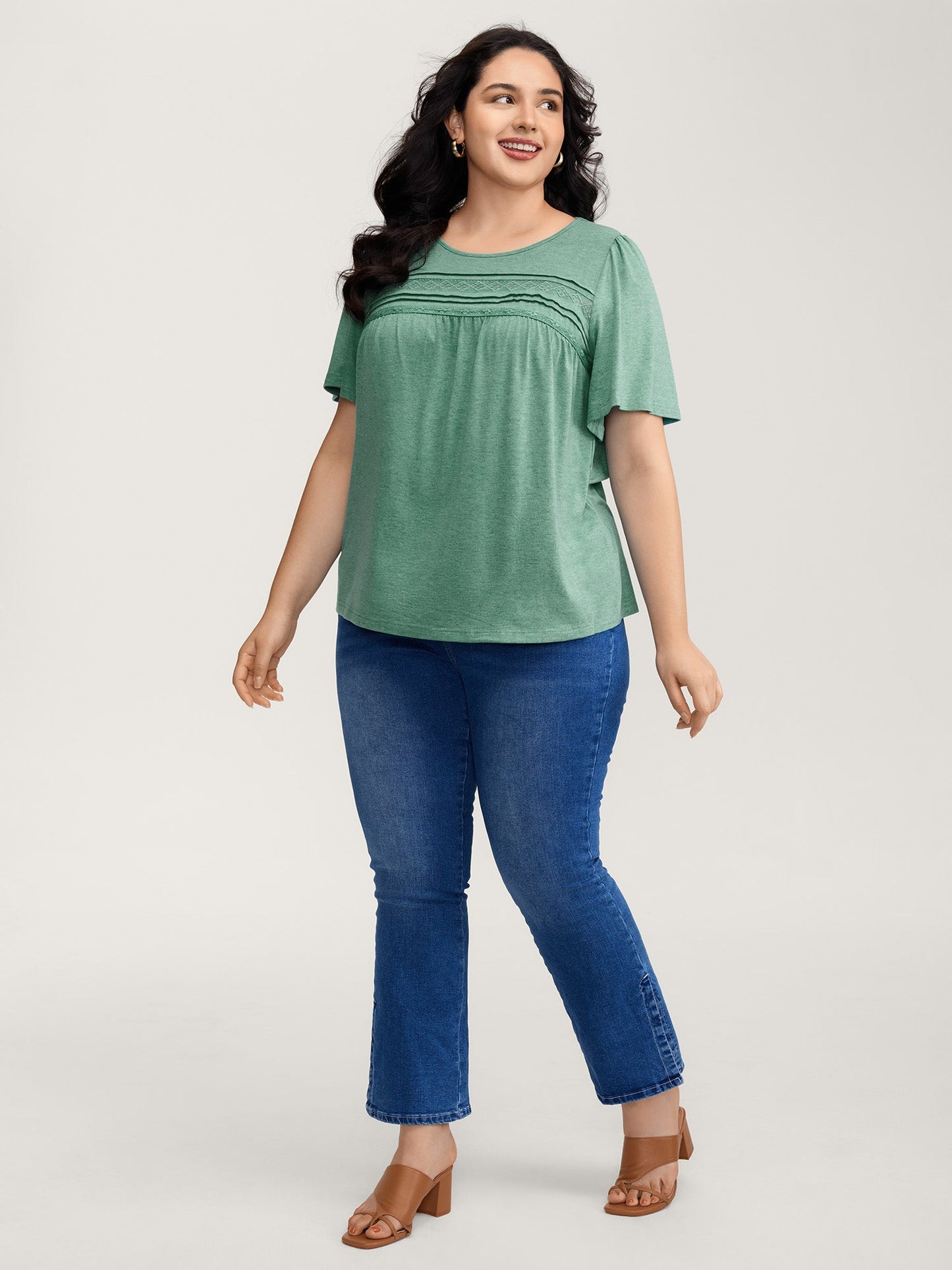 Supersoft Pleated Detail Lace Trim T-Shirt