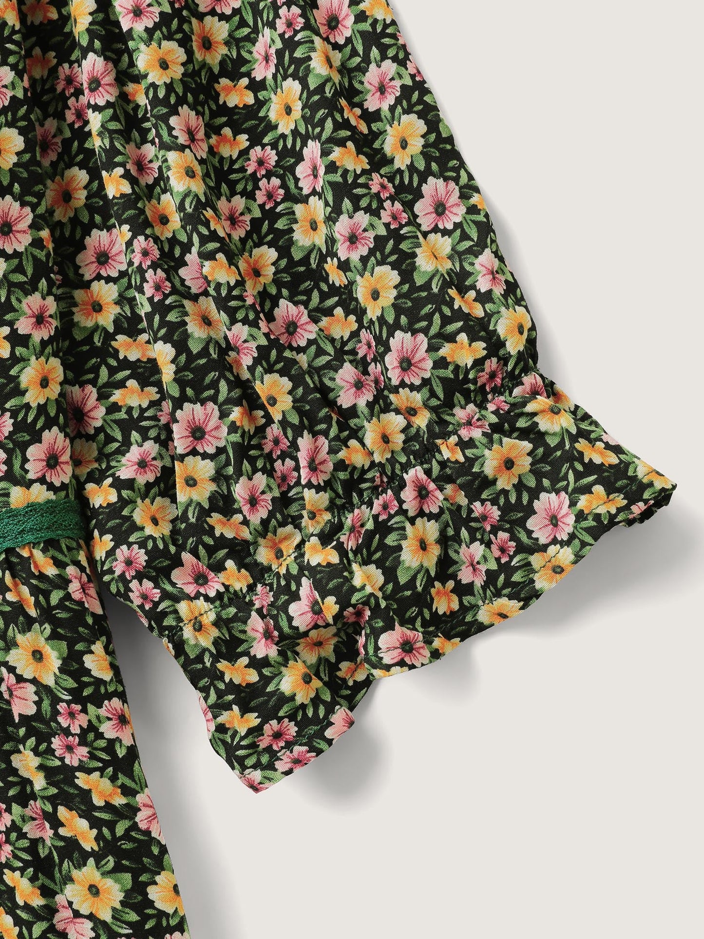 Dense Floral Print Stretchy Waist Maxi Dress