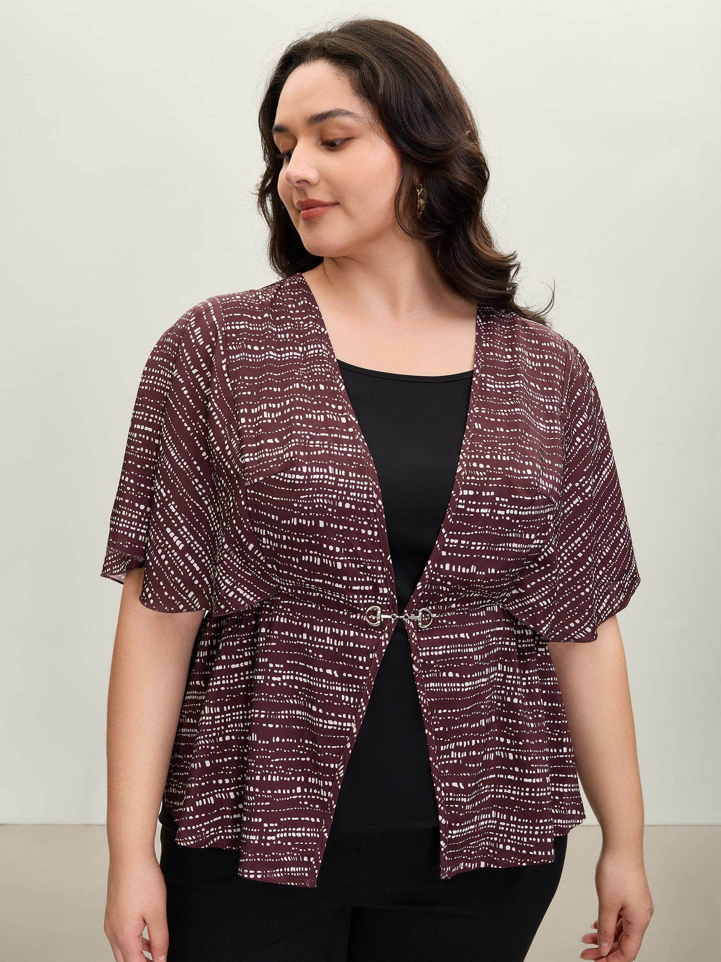 Geometric Print Stretchy Waist Metal Detail Blouse