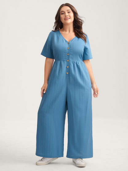 Button Detail High Waisted Solid Jumpsuit