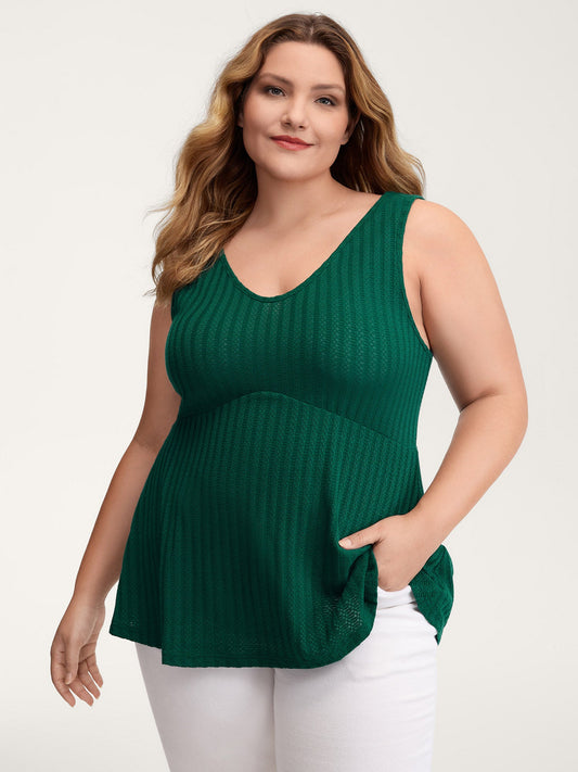 Textured Knit V-Neck Cinched-Waist Tank Top