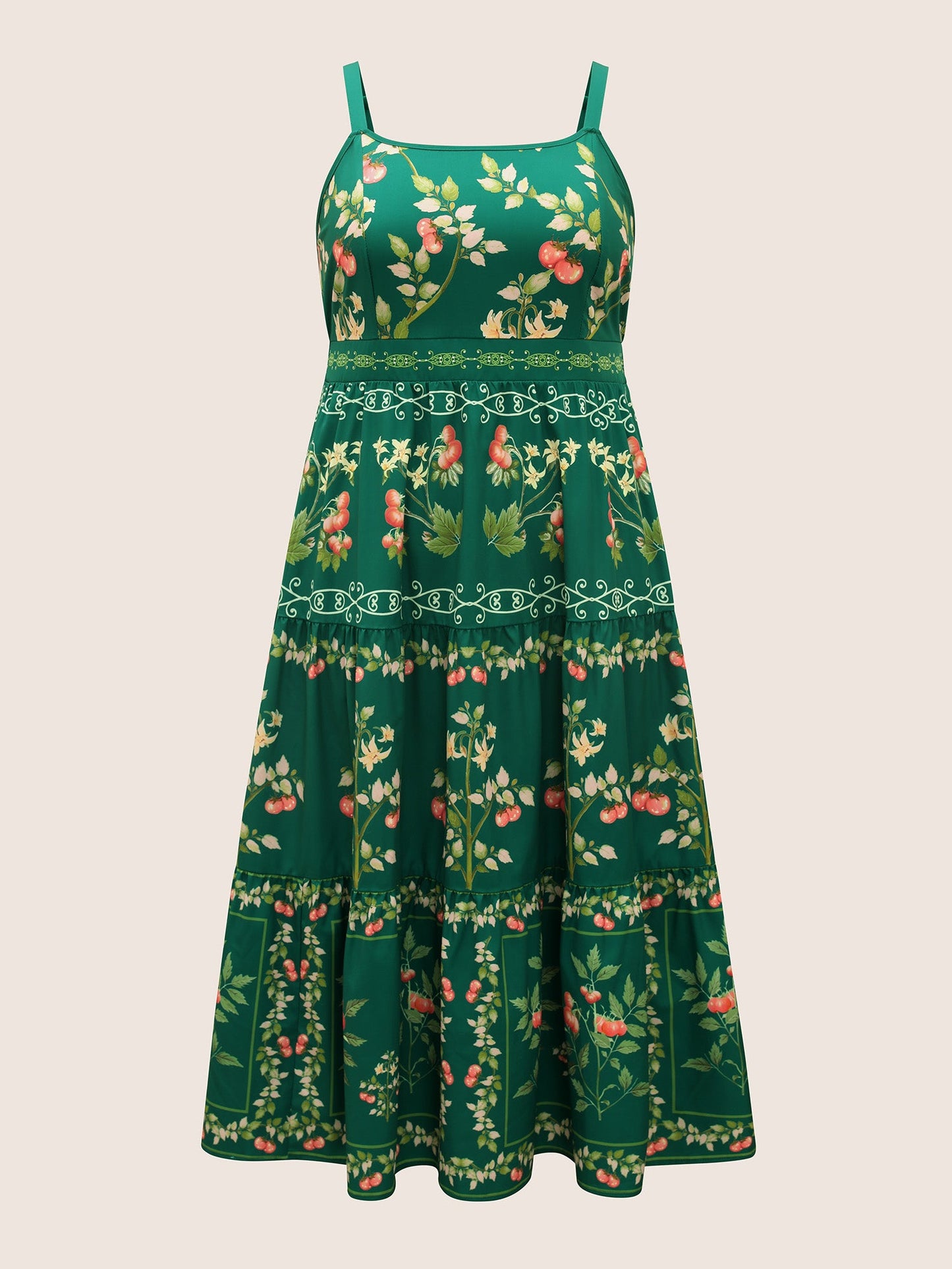Tomato Print Ruffle Layered Hem Cami Dress