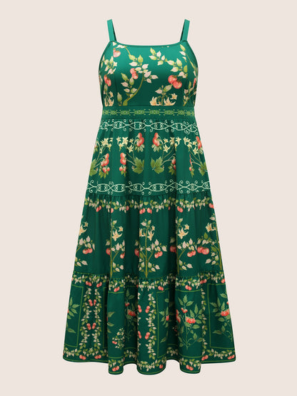 Tomato Print Ruffle Layered Hem Cami Dress