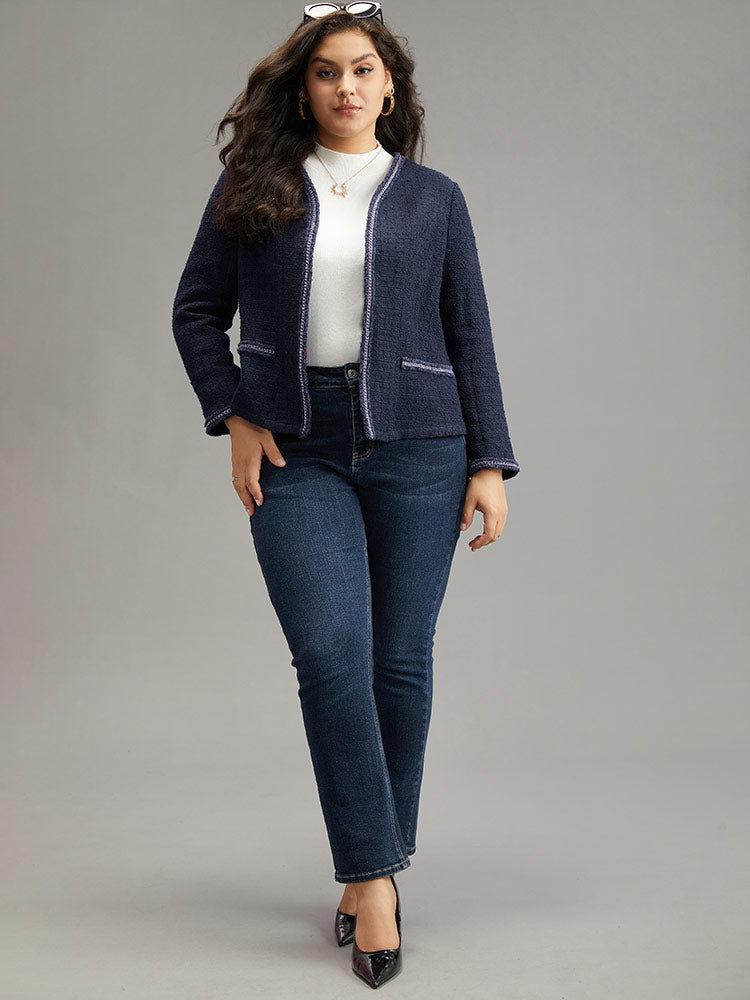 Solid Open Front Patchwork Stitch Blazer