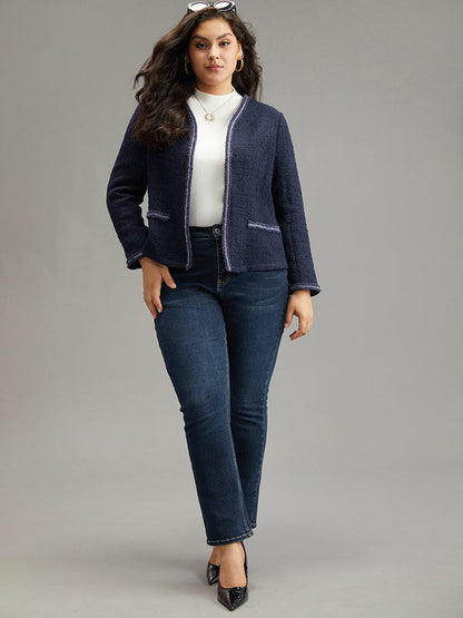 Solid Open Front Patchwork Stitch Blazer
